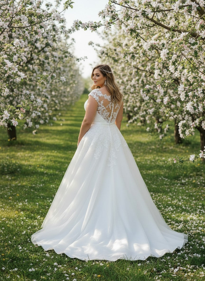 A-Line Cap Sleeve Wedding Dress — Plus Size, 5 Colours