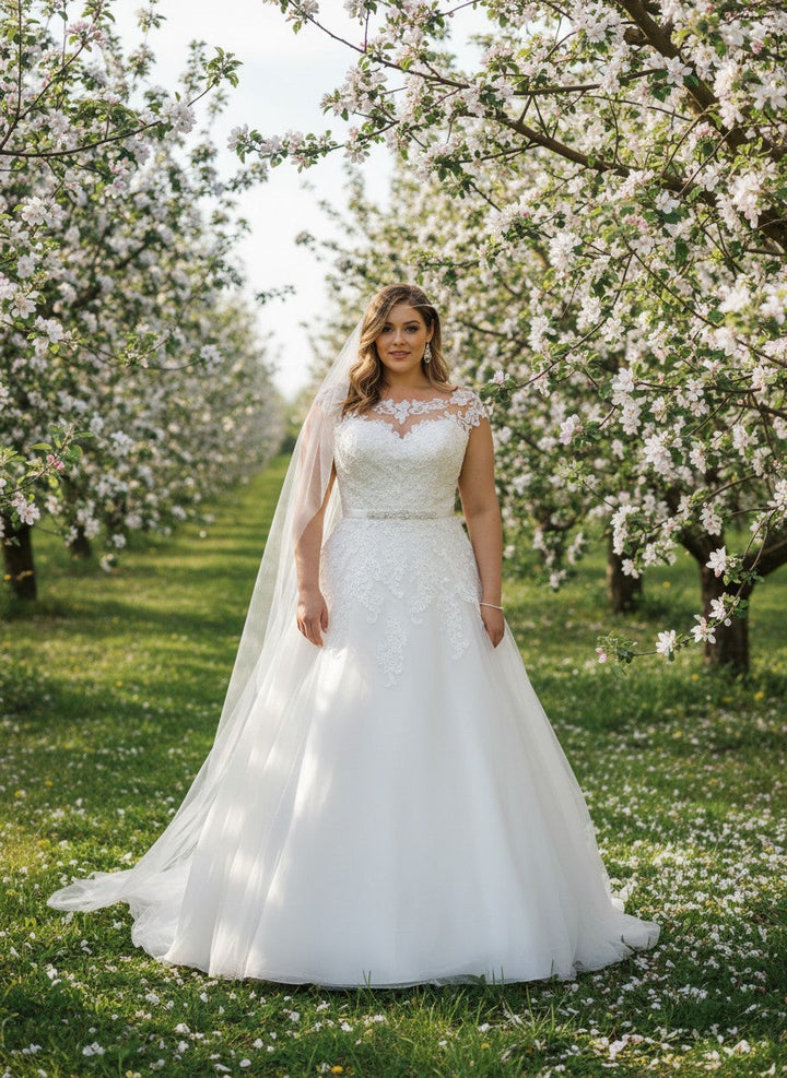 A-Line Cap Sleeve Wedding Dress — Plus Size, 5 Colours