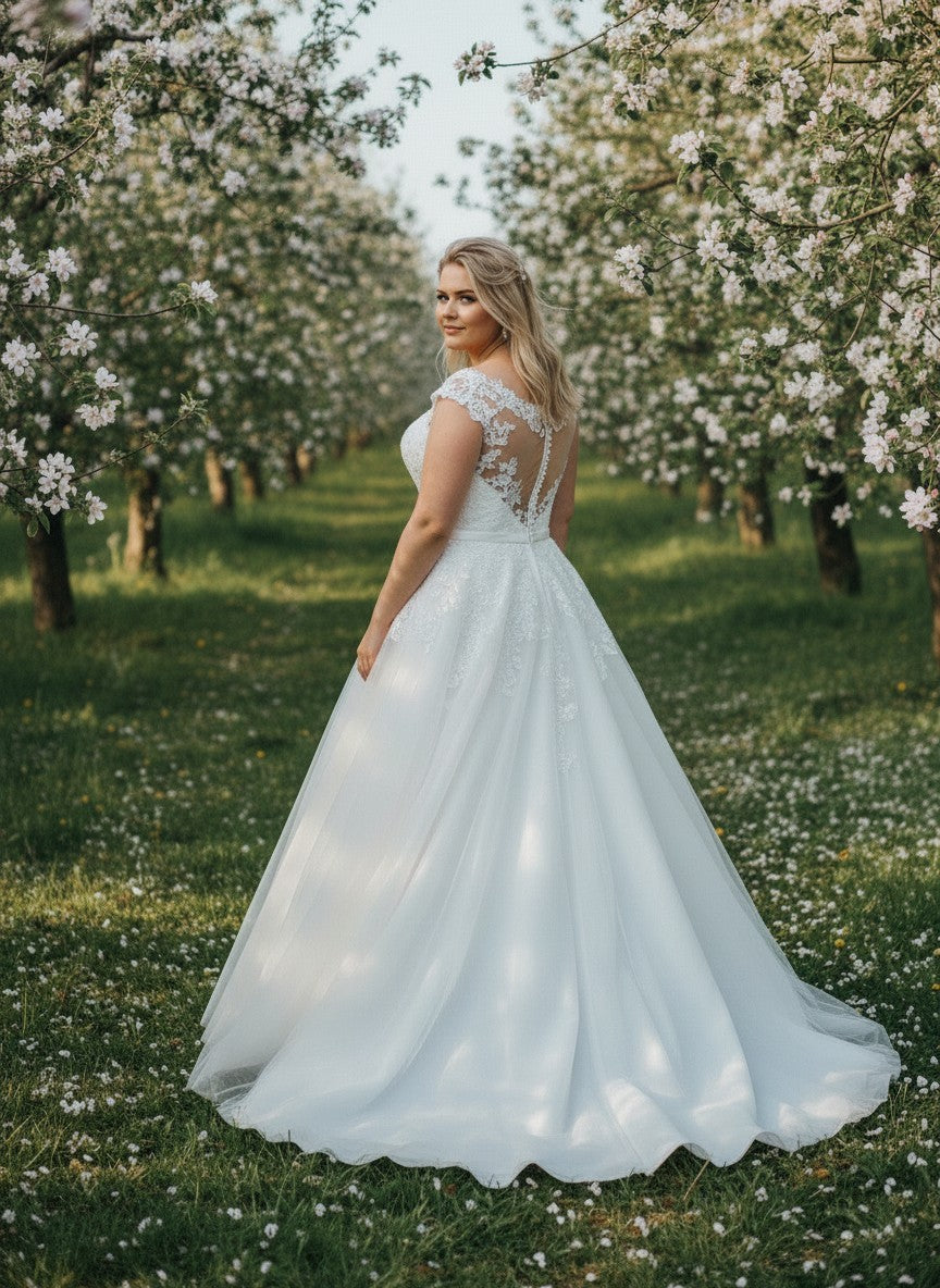 A-Line Cap Sleeve Wedding Dress — Plus Size, 5 Colours
