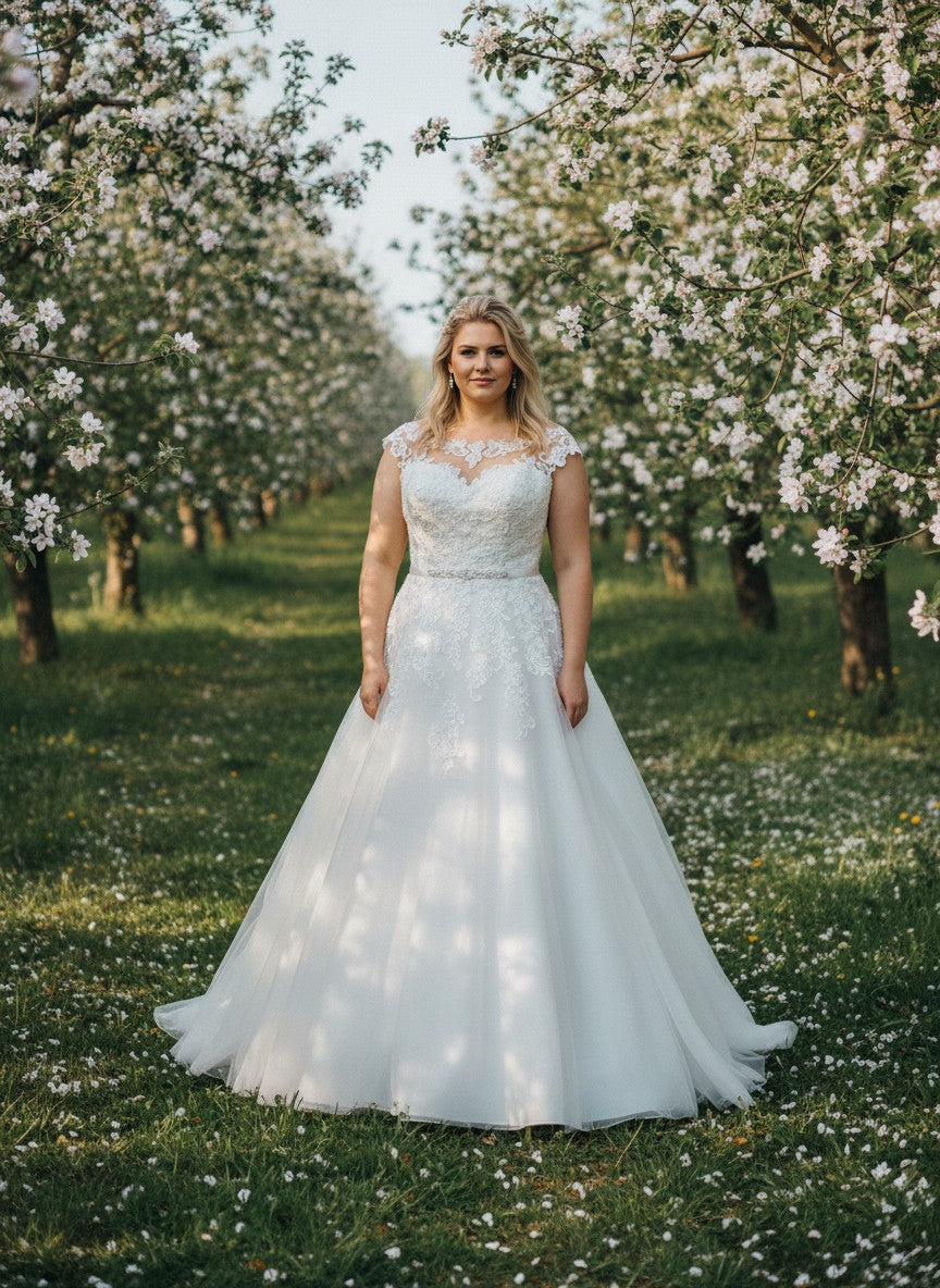 A-Line Cap Sleeve Wedding Dress — Plus Size, 5 Colours