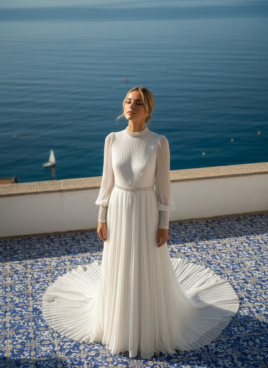 A-Line High Neck Wedding Dress — 24W to 14