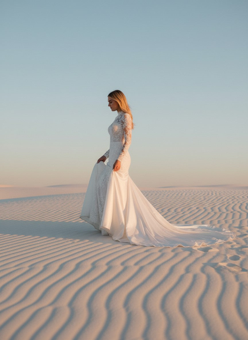Mermaid Lace Wedding Dress — with Train, 7 Colours