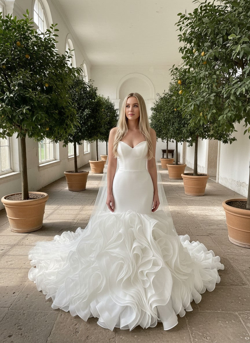 Mermaid Ruffled Wedding Dress — Plus Size, 11 Colours