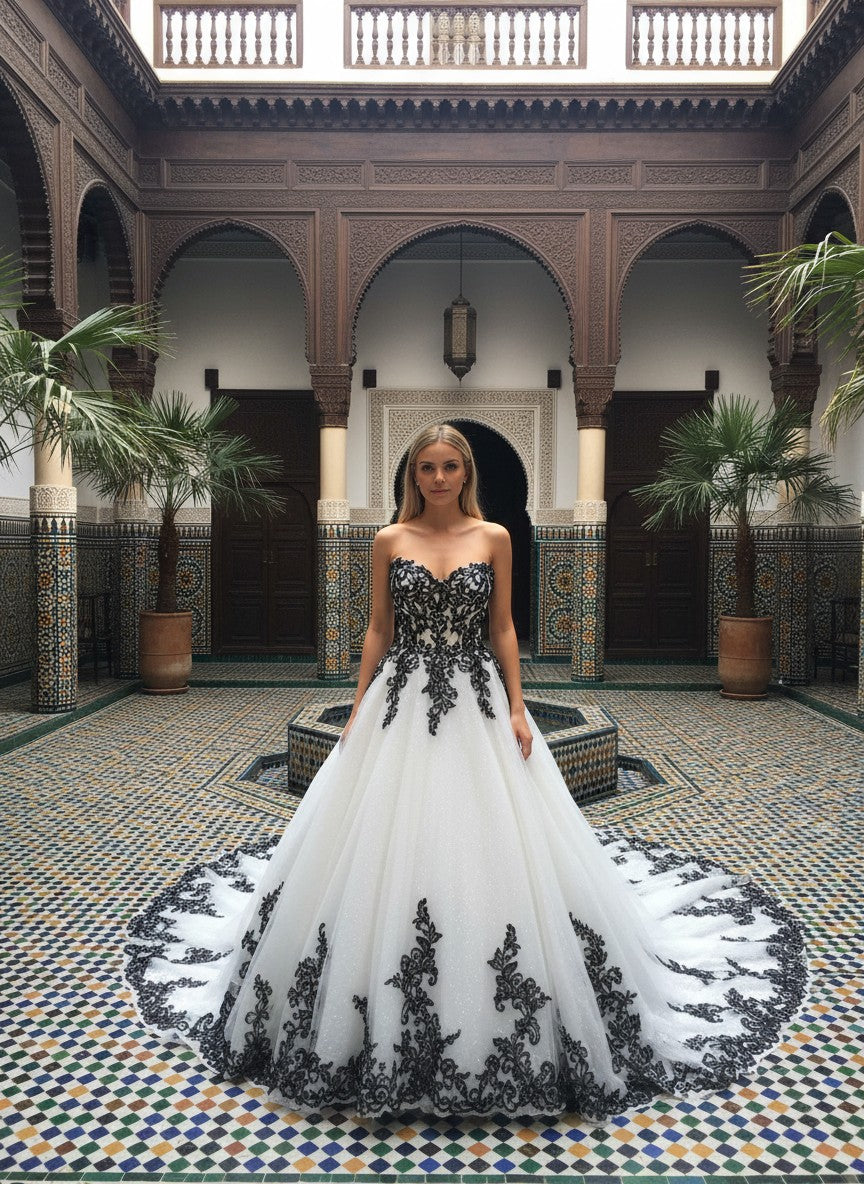 A-Line Lace Wedding Dress — with Train, 14 Colours