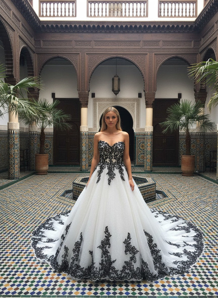 A-Line Lace Wedding Dress — with Train, 14 Colours