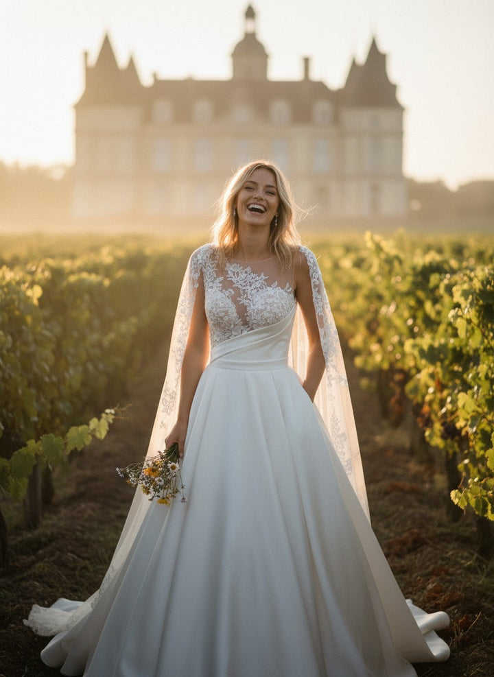 A-Line Lace Wedding Dress — with Train, 6 to 22