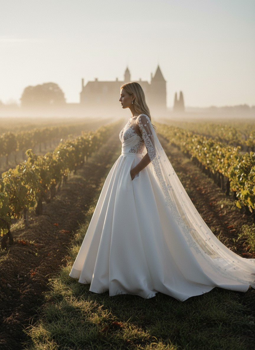 A-Line Lace Wedding Dress — with Train, 6 to 22