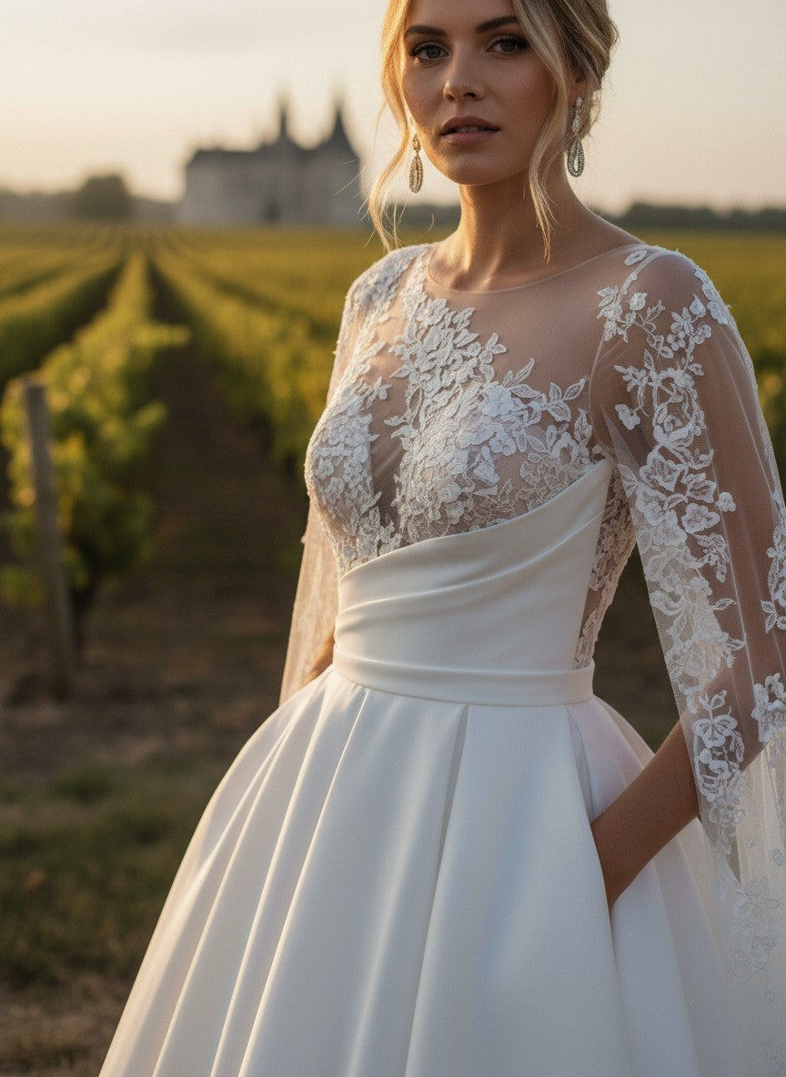 A-Line Lace Wedding Dress — with Train, 6 to 22
