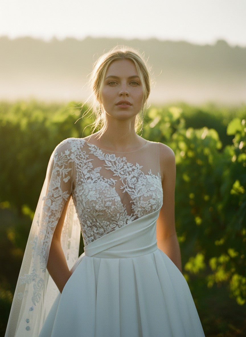 A-Line Lace Wedding Dress — with Train, 6 to 22