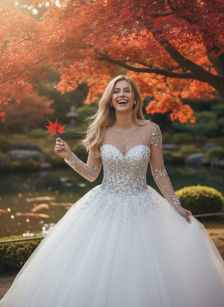 Crystal Ball Gown Wedding Dress — 6 Colours, 20W to 16W