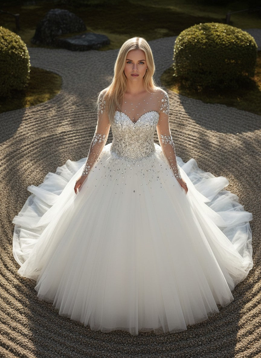 Crystal Ball Gown Wedding Dress — 6 Colours, 20W to 16W