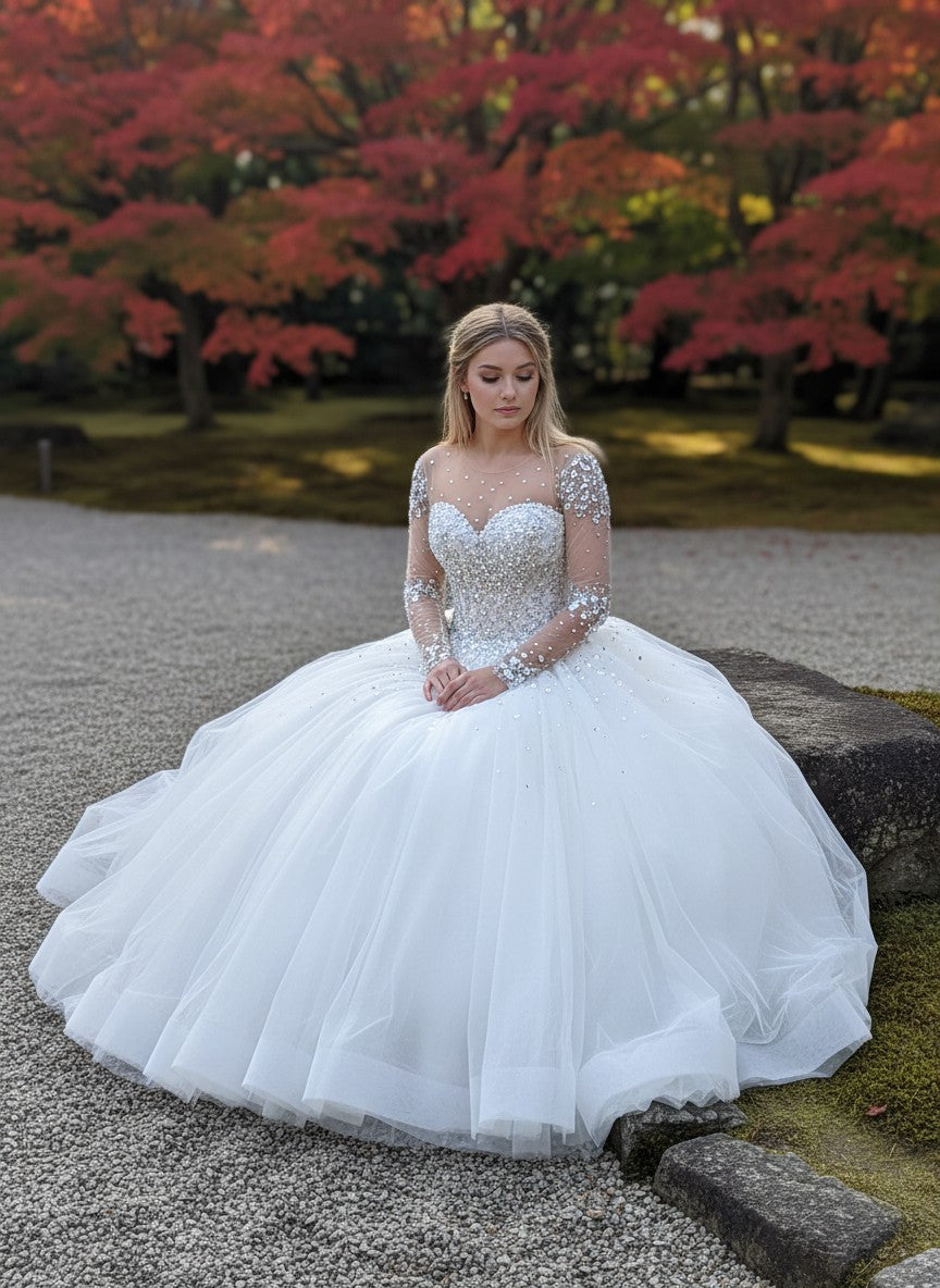 Crystal Ball Gown Wedding Dress — 6 Colours, 20W to 16W