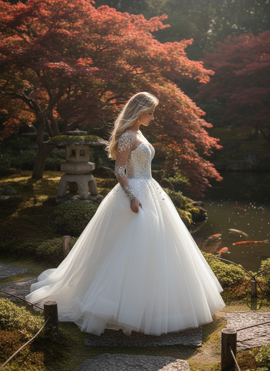 Crystal Ball Gown Wedding Dress — 6 Colours, 20W to 16W