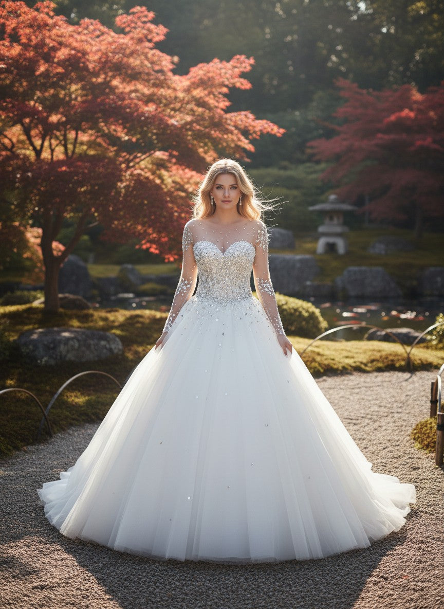 Crystal Ball Gown Wedding Dress — 6 Colours, 20W to 16W