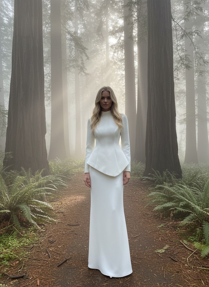 High Neck Long Sleeve Wedding Dress — Long, 4 to 20W