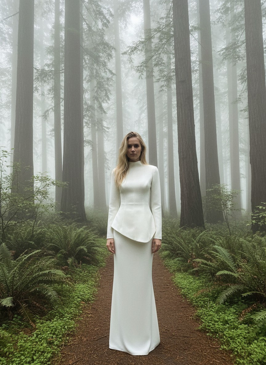 High Neck Long Sleeve Wedding Dress — Long, 4 to 20W