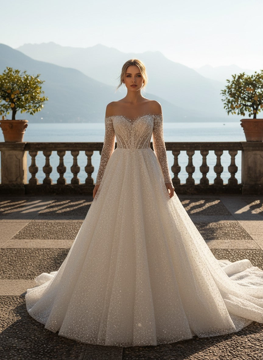 A-Line Long Sleeve Wedding Dress — 6 Colours, 16 to 22W