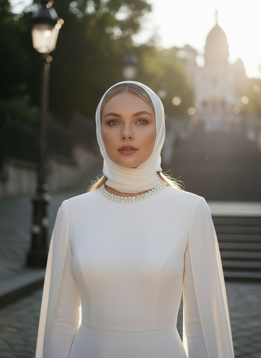 Long Sleeve Round Neck Wedding Dress — Long, 4 to Custom size